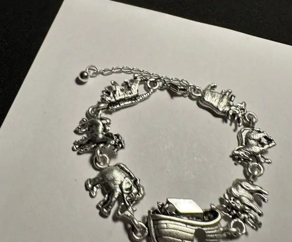 Silver Tone Noah’s Ark Animal Bracelet Extension Chain Adjustable 8