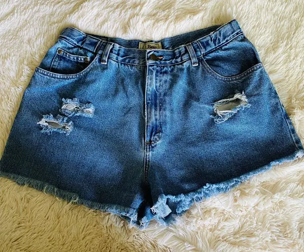 VTG LL Bean Relaxed Fit Distressed Frayed Hem Denim Blue Jeans Shorts Womens 16