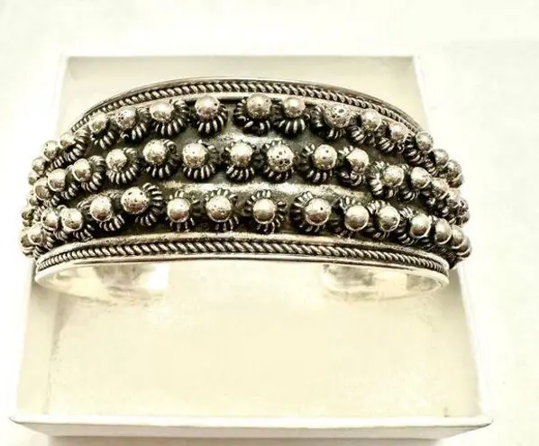 Sterling Silver 925 Studded Cuff Bracelet Fits 6.5