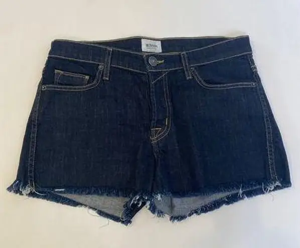 Hudson Jeans Hudson Dark Blue Wash Button Fly Raw Hem Denim Jean Shorts EUC Sz 26 Midrise