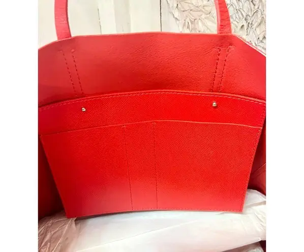 Carolina Herrera CH  Leather Shoulder Large Shopping Tote Handbag Red