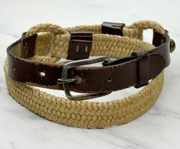 Vintage Womens Brown Leather Rope Stretch Belt Medium (M) ✨