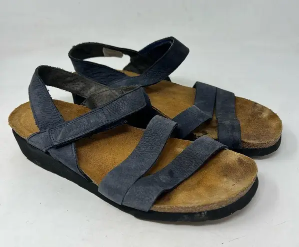 NAOT Kayla wedge sandals size 38 US 7 blue leather comfort