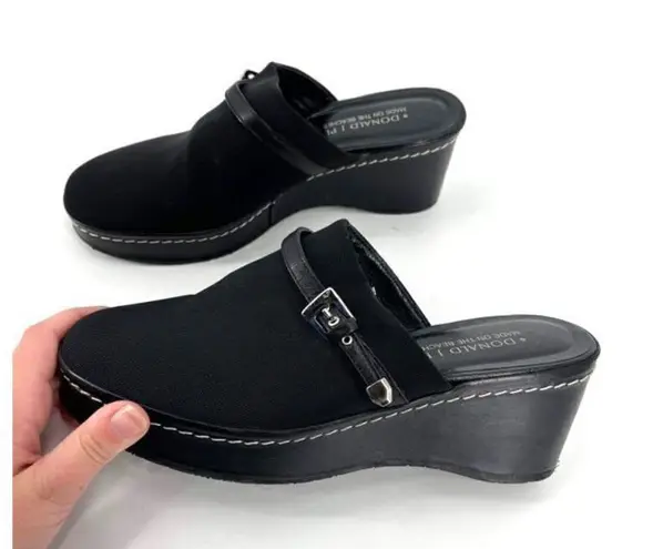 DONALD J PLINER RANAS 4 Black Textile Platform Wedge Mules Slides size 7.5