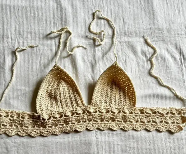 Handmade Bohemian Festival Crochet Bikini Crop Top Cream