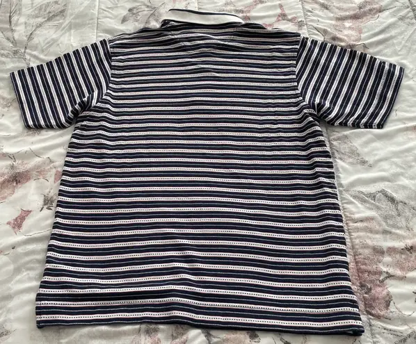 Polo Elandale 100% Cotton Striped White Blue Embroidered Logo Golf Shirt, size S