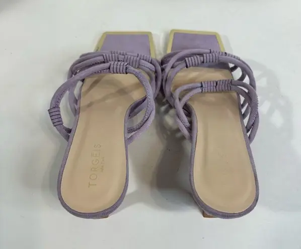 TORGEIS Medinilla Faux Suede Strappy Sandal Heel Lavender Slip On Open Toe Sz 11
