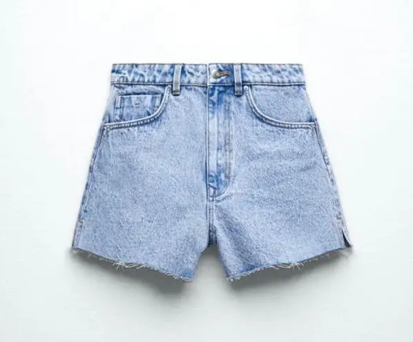 ZARA NWT  HIGH RISE DENIM SHORTS MID-BLUE