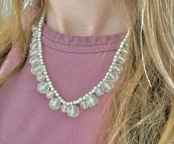 Pearl & Crystal Drop Necklace Vintage “Hedy” Simple Classic Elegant Feminine White