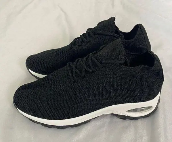 Chunky Slip On Bubble Sole Black White Athleisure Workout Gym Sneaker 5.5