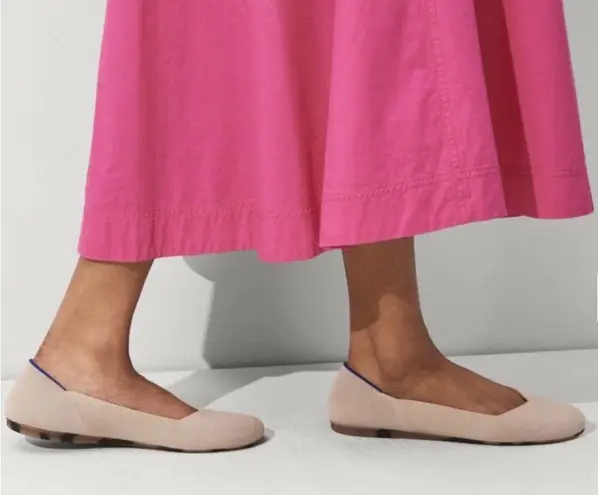 Rothy's The Point Flat Shoes Beige Knit Blue Trim Womens Size W10