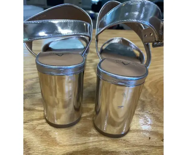 Aquatalia Melly Heels Women's 11 Silver Leather Block Preppy Party/Cocktail S72