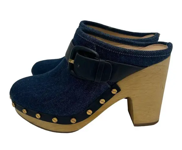 Veronica Beard  Dacey Buckle Platform Clogs Eclipse Blue Denim Mules Slip On 6