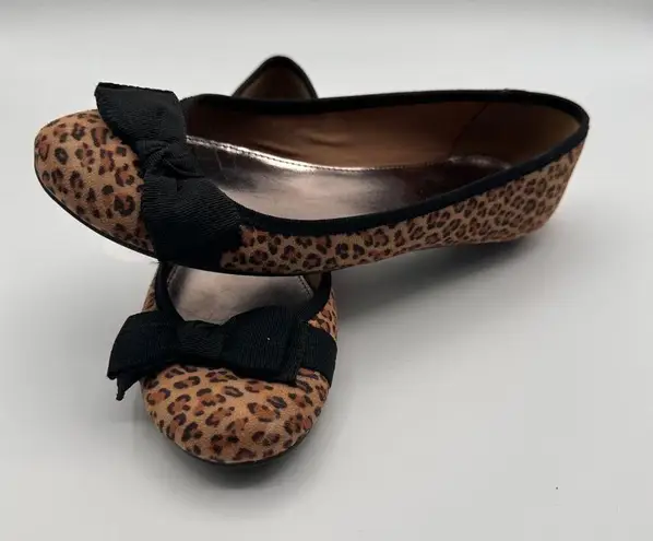 Alfani Leopard Print Ballet Flats Black Bow Womens Cushioned Insole Size 7.5