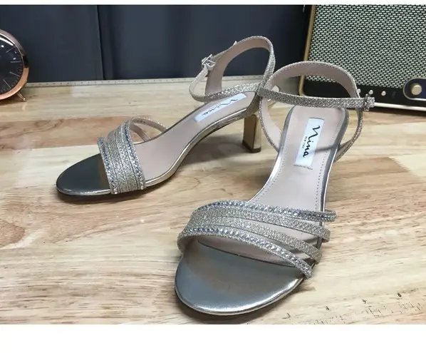 Nina New York Nelena Women's US 6.5W Gold Ankle Strap Embellished Dress Sandals