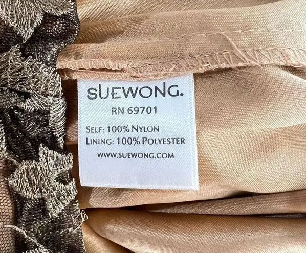 Sue Wong Women's Laced Cap Sleeve Sheath Cocktail Party Dress Gold Size 4