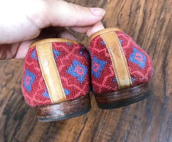 Stubbs & Wootton • needlepoint smoking loafer red blue moroccan pattern tapestry Size 7