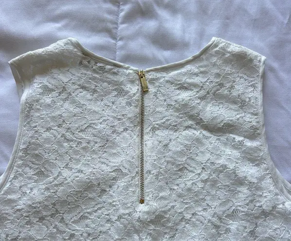 Karl Lagerfeld White Lace Sleeveless Tank Top Womens Small Zipper High Neck