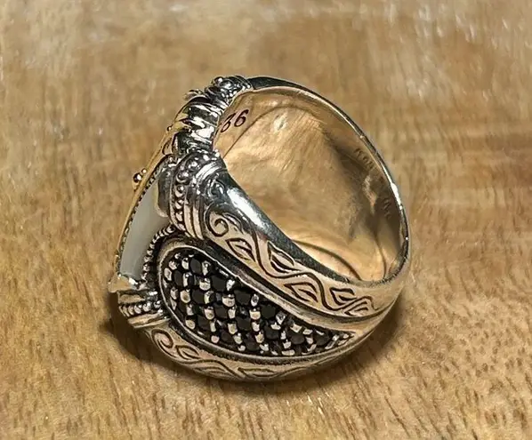 Konstantino 925 Sterling Silver & 18K Gold Mother of Pearl & Black Spinel Ring