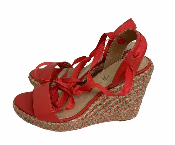 Anthropologie NWOT VANESSA WU Espadrille Wedge Coral Gold Gray Raffia Yarn Size 40/ US 10