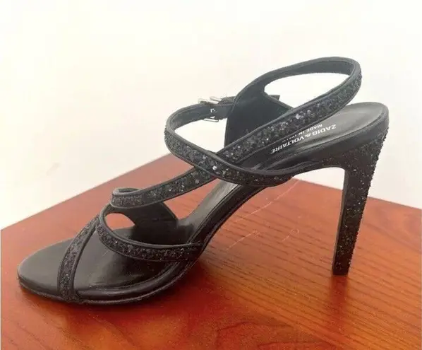 Zadig & Voltaire  Marilyn Dream Leather Heels Sandals Black Glitter Size 40 / 10