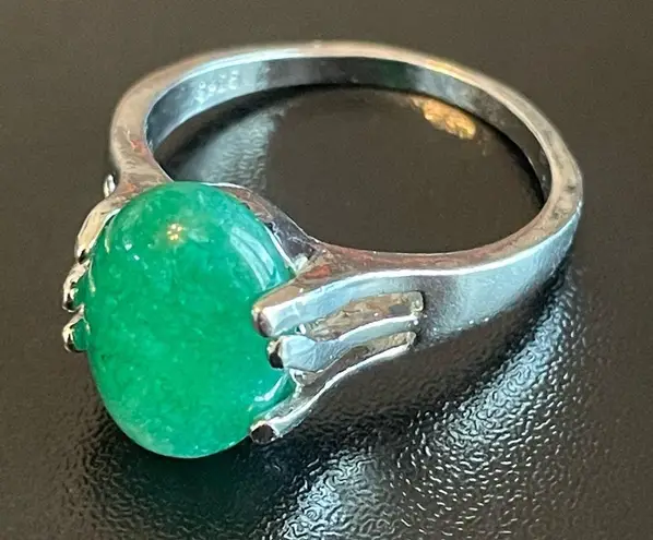 Green jade stone S925 silver ring size 10.5