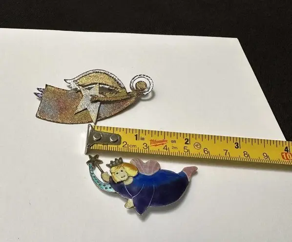 Handmade Handcrafted Angel Brooch Pins Lot Of 2 Enamel