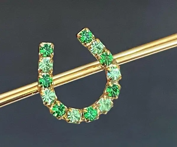 Vintage The Finishing Touch of Kentucky Green Rhinestones Horseshoe Brooch