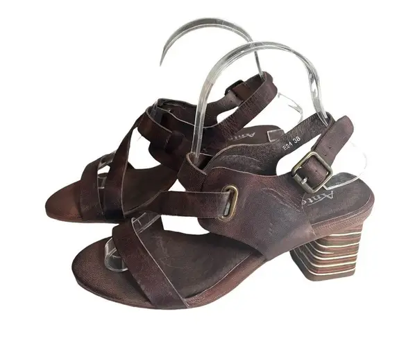 Antelope Dark Brown Zigzag-Strap Ada Leather Sandal