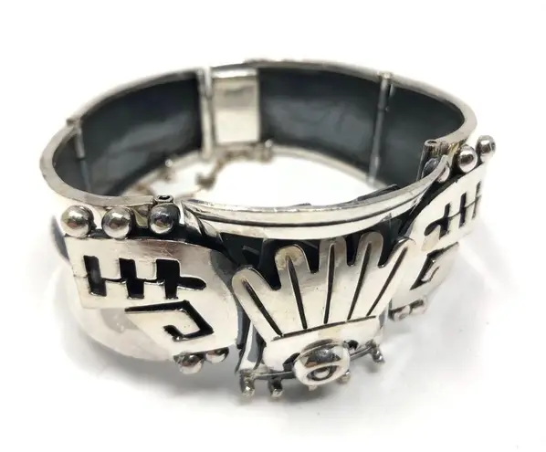 Sterling Silver TAXCO Aztec cuff bracelet, 62g