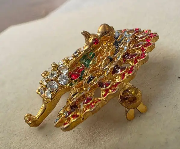 Vintage Gold Multicolor Peacock Broooch Pin