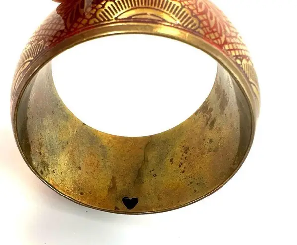 Red and gold tone wide brass bangle bracelet
