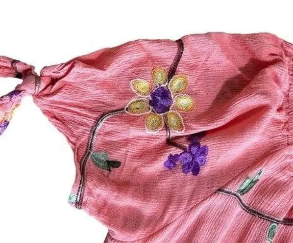 Liv Los Angeles coral embroidered off shoulder dress L Pink Size L