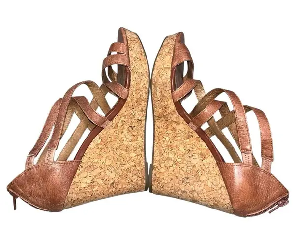Miz Mooz Brown Leather Kiara Cork Wedge Espadrille Sandals Shoes size 8.5
