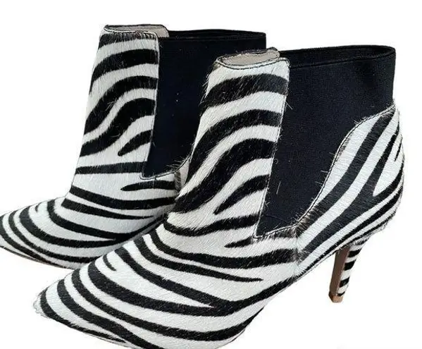 Boden Elsworth Ankle Boots Zebra Real Hair Leather Bootie Size 37 / 6.5 Black