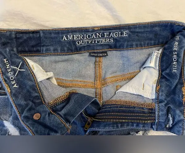 American Eagle  Super Stretch Hi-Rise Distressed Denim Shortie Shorts