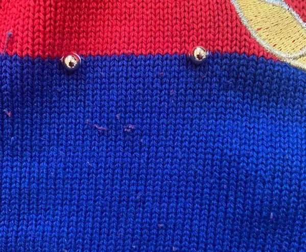 Vintage 90s Nautical Knit Cardigan Sweater Round Neck Bright Pattern Cropped Red Size M