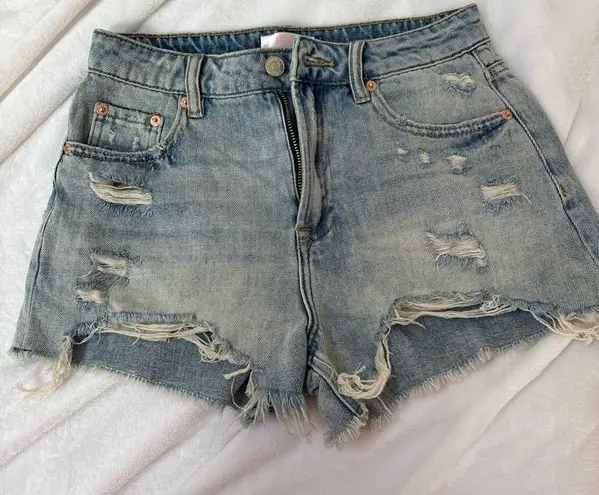 Distressed Blue Jean Shorts with Raw Hem Size undefined