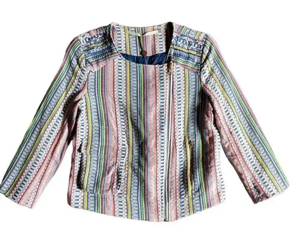 Twelfth Street By Cynthia Vincent Multicolored Knit Cropped Jacket Size 6 White