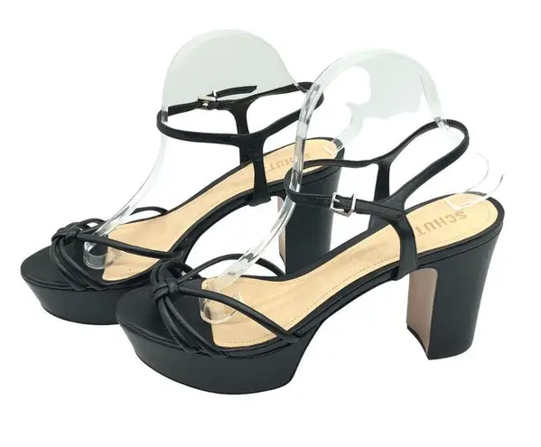 Schutz Kelsie Platform Sandal Leather Strappy Block Heel Black 11