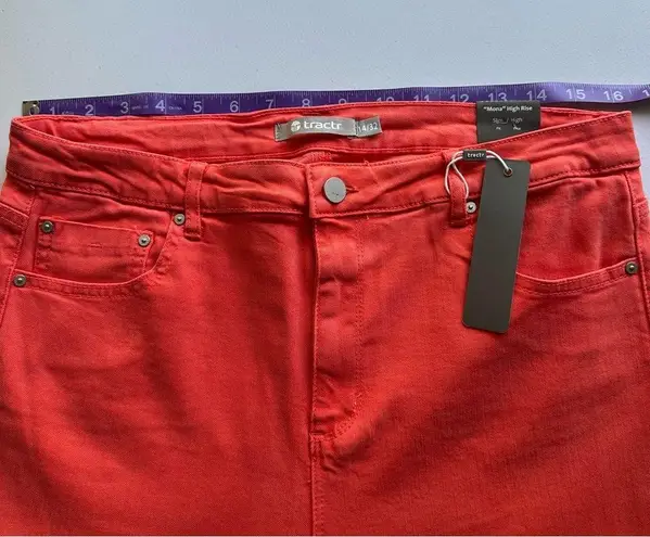 Tractr Women's Mona High Rise Ankle Length Coral Pink Jeans Size 14 NWT Red