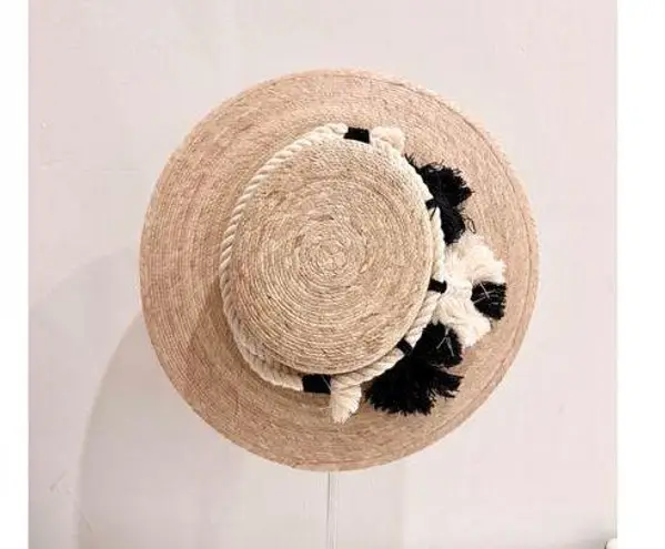 Naples Palm Woven Sun Hat Leaves Macrame Band Women's Large Tan