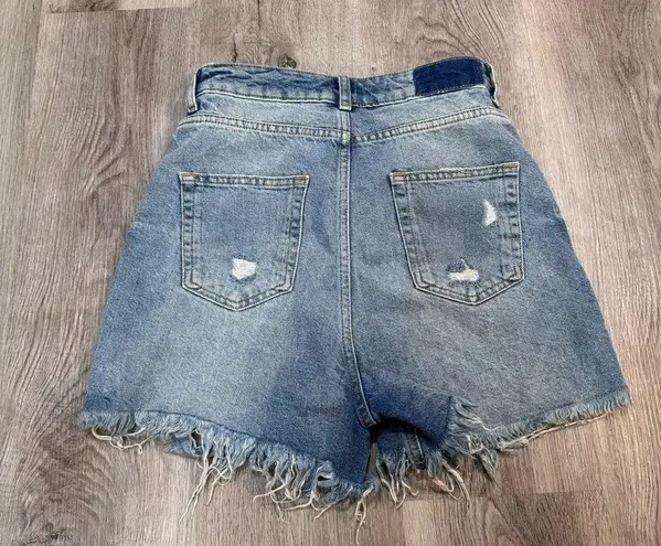 ZARA  Denim Jean High Rise Distressed Shorts 2 Button Fly Ripped Frayed