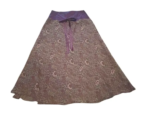 Soft Surroundings 100% Silk Maxi Boho Skirt Floral Embroidered Women's Size 10