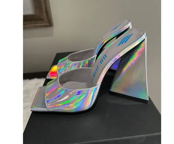 The Attico Devon 115 Iridescent Mules Silver Leather Womens Size 37 7