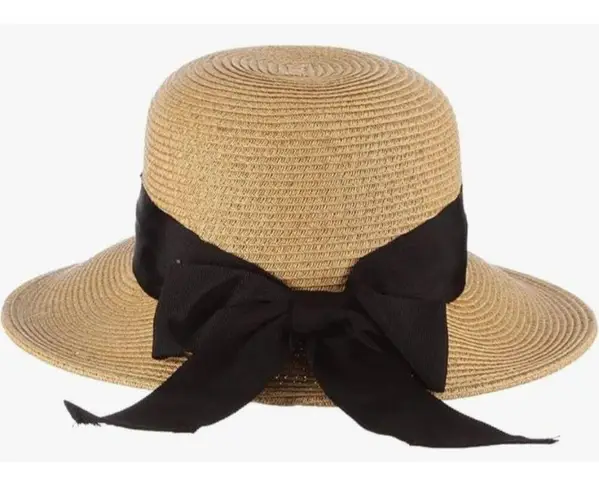 Scala Vintage Style Sun Hat With Black Ribbon Bow Handmade Paper Straw Women One