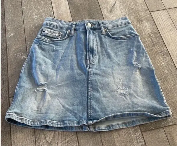 Calvin Klein Size 27 Distressed Y2K 90s Denim Skirt