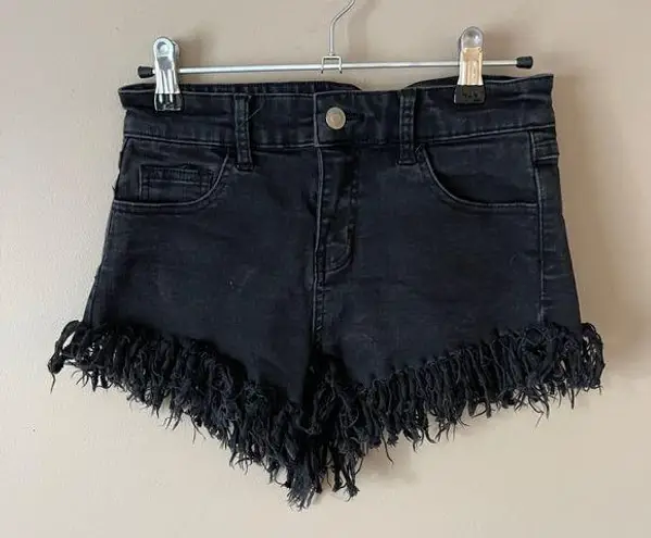 Forever 21  | Black High Rise Cheeky Fringe Denim Jean Shorts Sz S