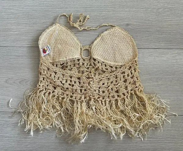 Handmade Brazilian Crochet Fringe Top Gold