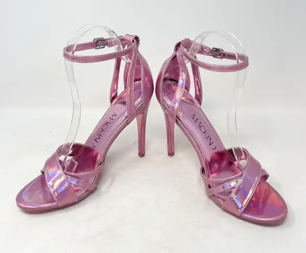 Nordstrom NEW Mackin J Pink Iridescent Open Strappy Faux Leather Sandal Heels